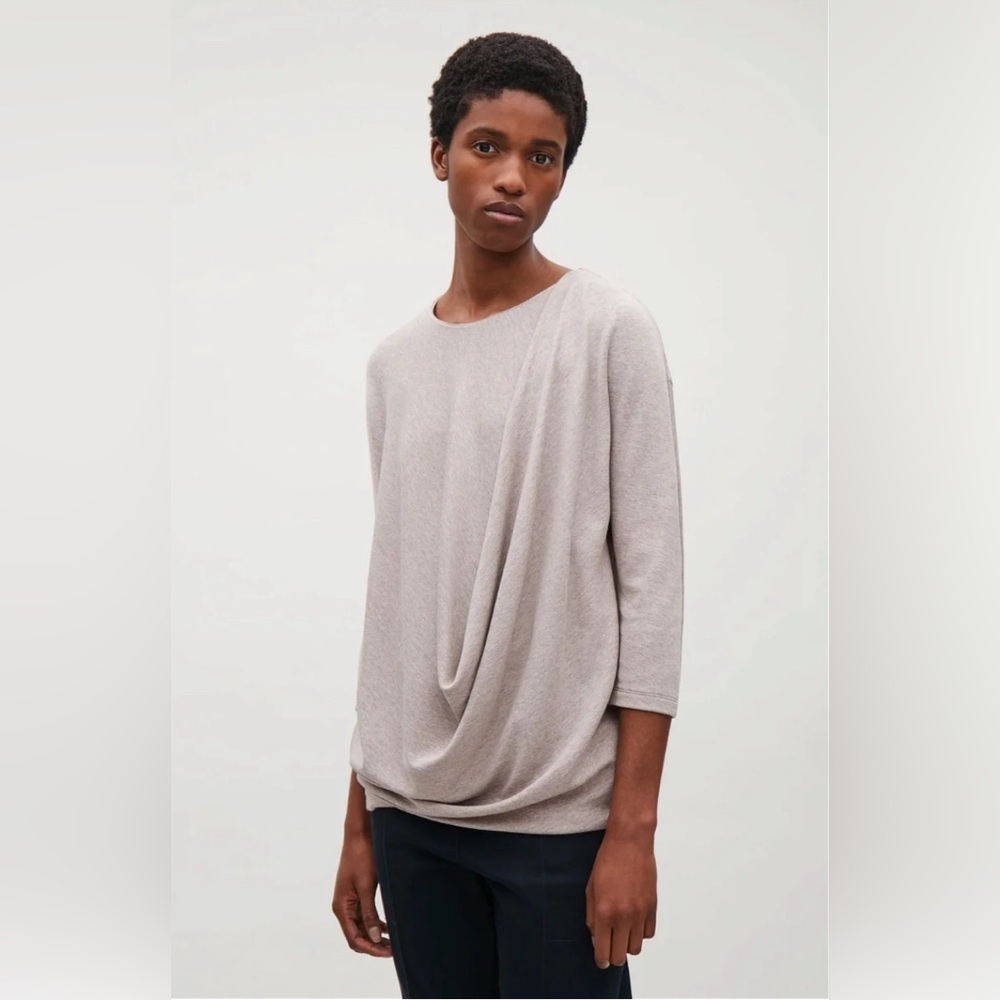 COS Draped Langenlook Top Oatmeal Soft Girl Neutral Minimalist Chic Elevated
